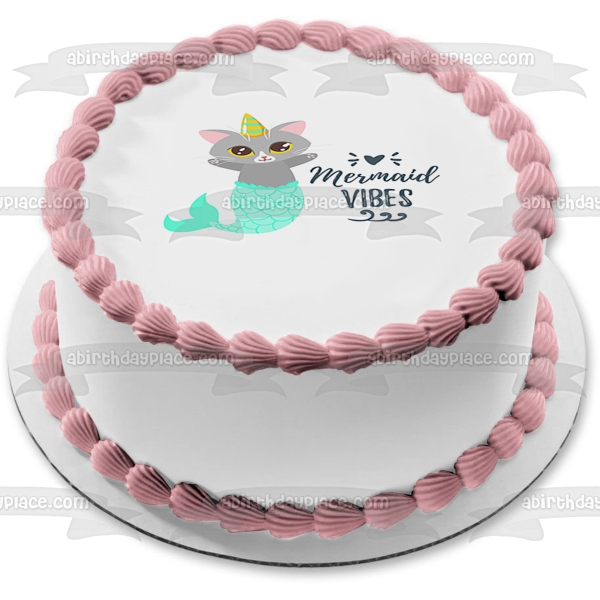 Caticorn Sirena Vibes Gato Unicornio Corazón Decoración comestible para tarta Imagen ABPID51360 