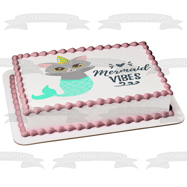 Caticorn Sirena Vibes Gato Unicornio Corazón Decoración comestible para tarta Imagen ABPID51360 