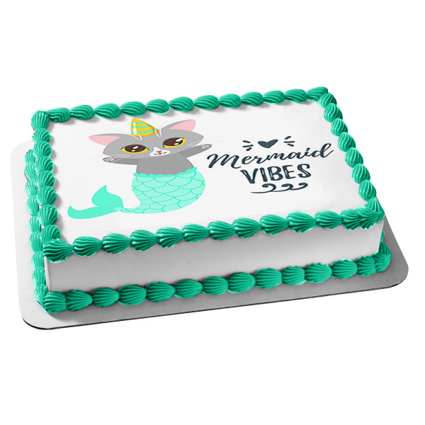 Caticorn Sirena Vibes Gato Unicornio Corazón Decoración comestible para tarta Imagen ABPID51360 