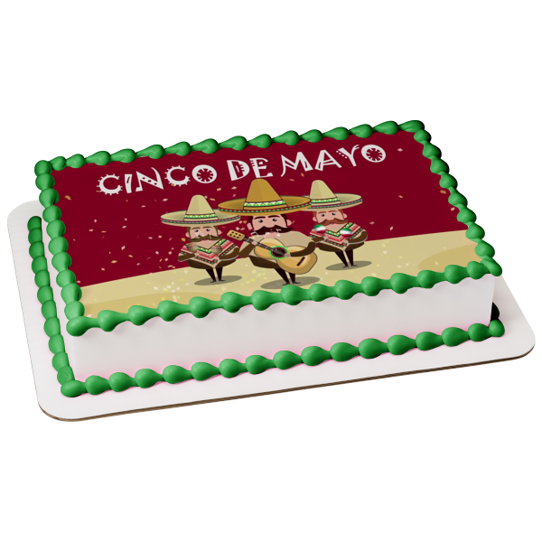 Cinco De Mayo Men Wearing Sombrero's and Playing Instruments Edible Cake Topper Image ABPID51366
