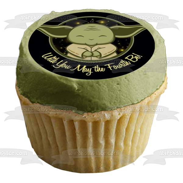 Star Wars Day Baby Yoda with You May the Fourth Be Edible Cake Topper Image ABPID51243