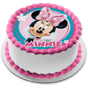 Minnie Mouse Round Pink and Teal Edible Cake Topper Image ABPID51457