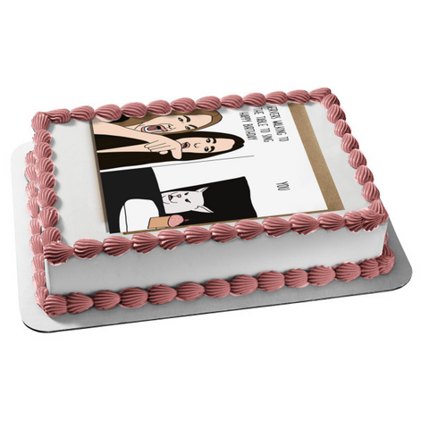 Meme Lady Yelling at Cat Cartoon Happy Birthday Edible Cake Topper Image ABPID51470