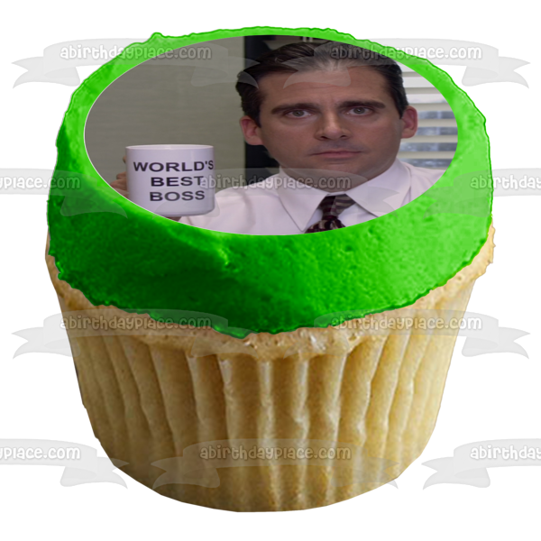 The Office Michael Scott World's Best Boss Coffee Mug Happy Boss's Day Edible Cake Topper Image ABPID51475
