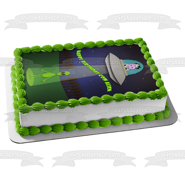 Alien and Cow Ufo Edible Cake Topper Image ABPID51756