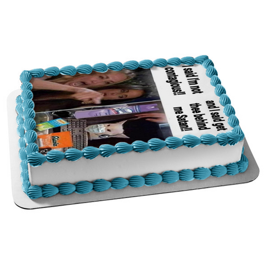 Coronavirus Meme Lady Yelling at Cat Lysol Spray Cough Medicine Edible Cake Topper Image ABPID51501