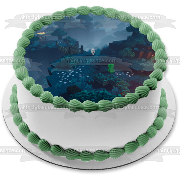 Minecraft Dungeons Forest Scene Creeper Skeleton Edible Cake Topper Image ABPID51944