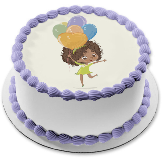 Celebrate with Pastel Balloons Party Girl Edible Cake Topper Image ABPID51979