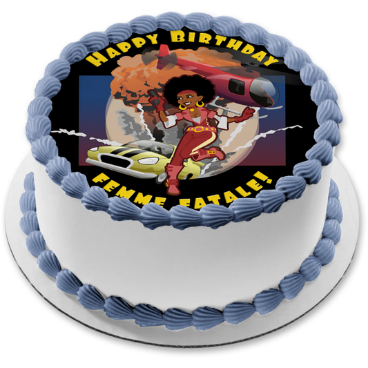 Femme Fatale Spy Explosion Party Edible Cake Topper Image ABPID51980