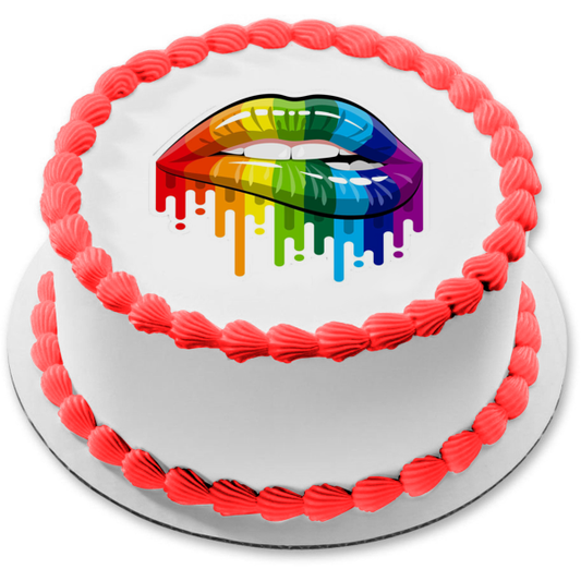 Lgbtq+ Lips Queer Representation Rainbow Lips Edible Cake Topper Image ABPID52052