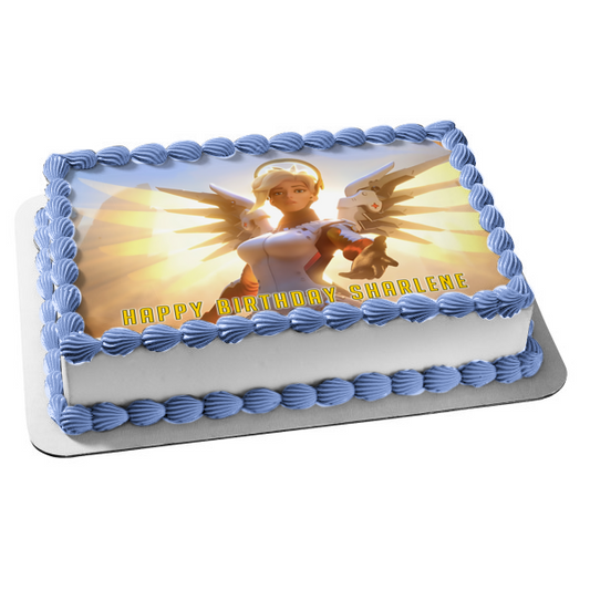 Imagen comestible para decoración de tarta de Overwatch, videojuego Mercy, ABPID52221 