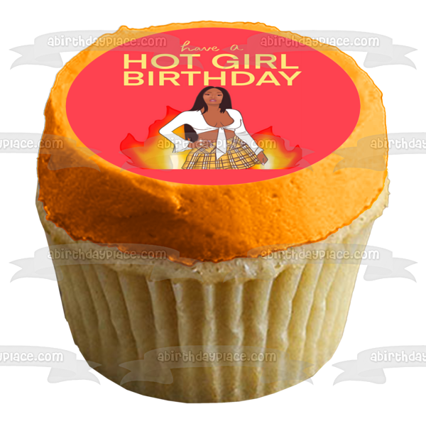Have a Hot Girl Birthday Pink Round Fire Edible Cake Topper Image ABPID52307