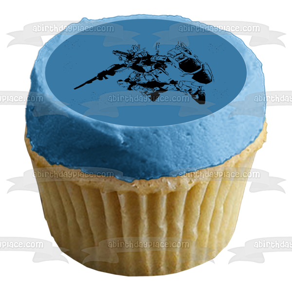 Gundam In Flight Gundam Wing Mecha Gunpla Battle Robot Anime Blue Background Edible Cake Topper Image ABPID52351