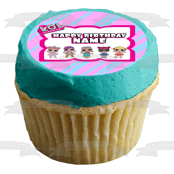 LOL Surpise Custom Butterfly Rainbow Frame Merbaby Super B.B. Cheer Captain Teacher's Pet Center Stage Edible Cake Topper Image ABPID52181