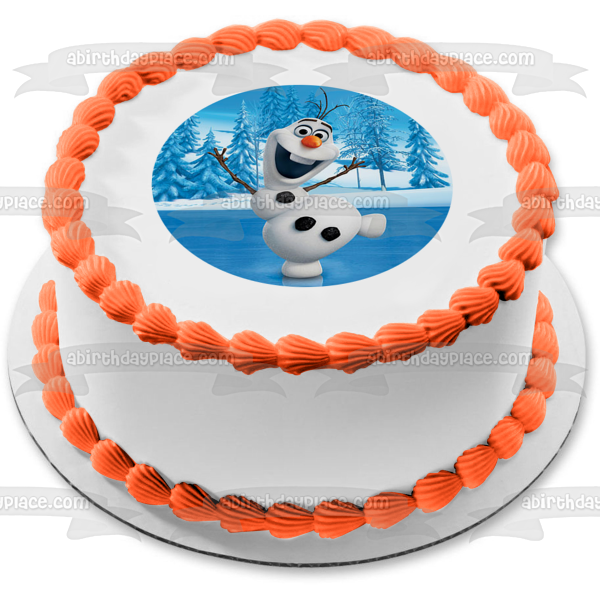 Disney Pixar Frozen Olaf Ice Skating Frozen Lake Round Edible Cake Topper Image ABPID52199