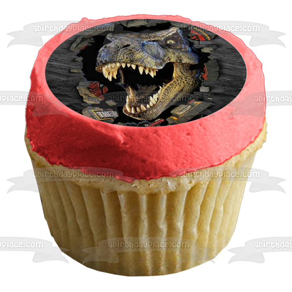 Jurassic Park The Lost World T-Rex Bursting Through Wall Edible Cake Topper Image ABPID52615