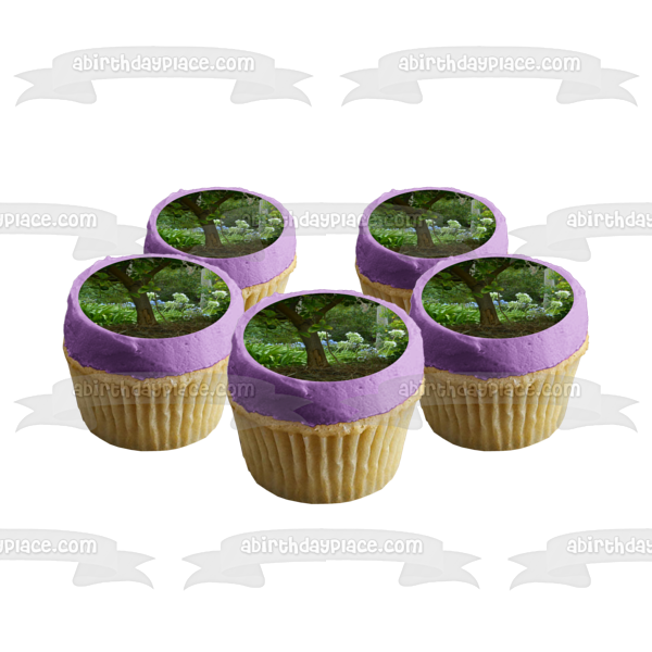 Purple Flowers and Trees Edible Cake Topper Image ABPID52565
