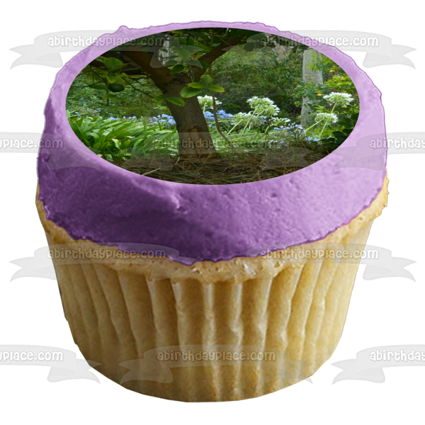 Purple Flowers and Trees Edible Cake Topper Image ABPID52565
