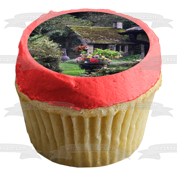 Village Home Surrounded by Flowers and Trees Edible Cake Topper Image ABPID52566