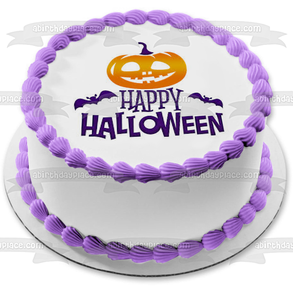Happy Halloween Jack-O-Lantern Bats Edible Cake Topper Image ABPID52673