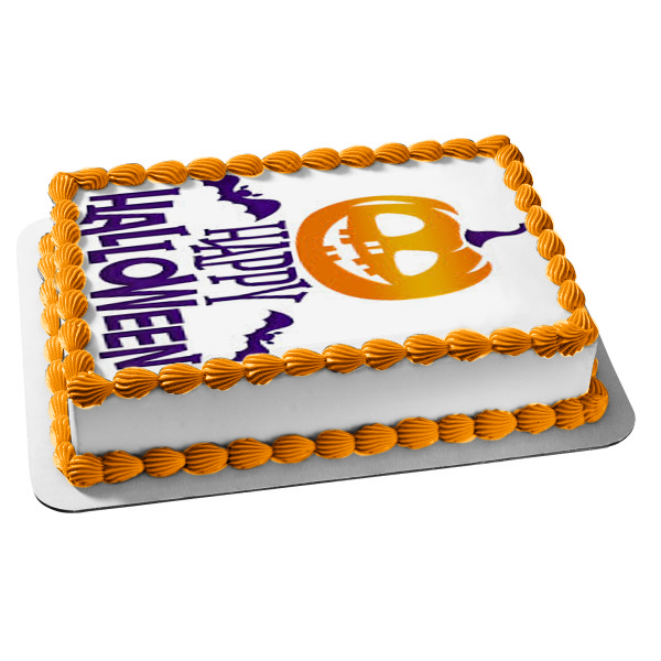 Happy Halloween Jack-O-Lantern Bats Edible Cake Topper Image ABPID52673