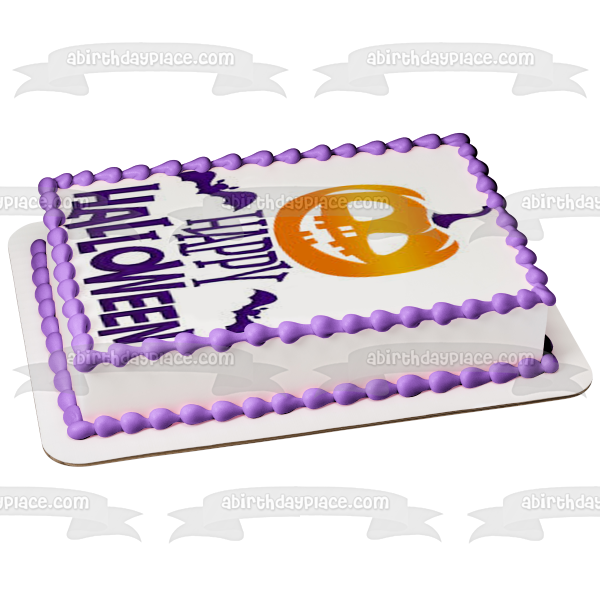 Happy Halloween Jack-O-Lantern Bats Edible Cake Topper Image ABPID52673