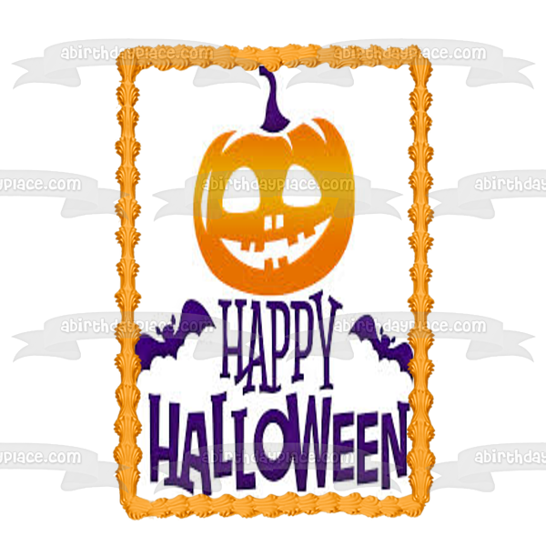 Happy Halloween Jack-O-Lantern Bats Edible Cake Topper Image ABPID52673