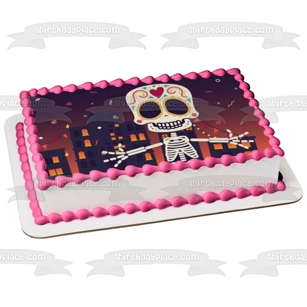 Happy Halloween Sugar Skeleton Edible Cake Topper Image ABPID52685