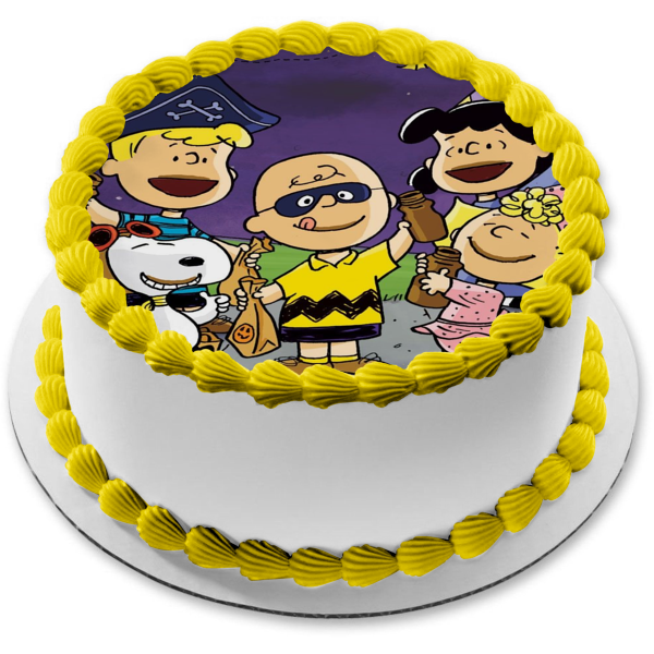 Peanuts Happy Halloween Trick or Treat Charlie Brown Snoopy Linus Lucy Sally Costumes Edible Cake Topper Image ABPID52694
