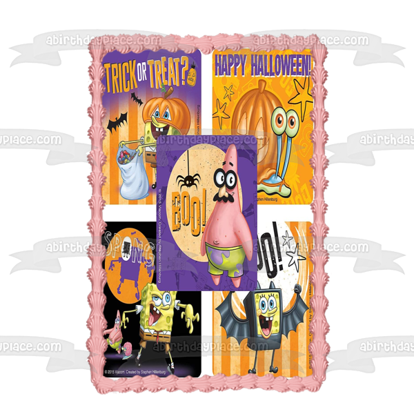 SpongeBob SquarePants Trick or Treat Happy Halloween Scary Patrick Gary Costumes Pumpkin Edible Cake Topper Image ABPID52707