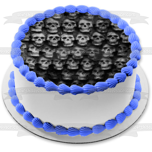 Wall of Skulls Skeleton Halloween Scary Spooky Edible Cake Topper Image ABPID52945