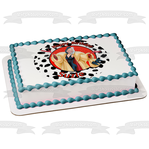 Disney 101 Dalmatians Cruella De Ville Happy Birthday Your Personalized Name Edible Cake Topper Image ABPID52851
