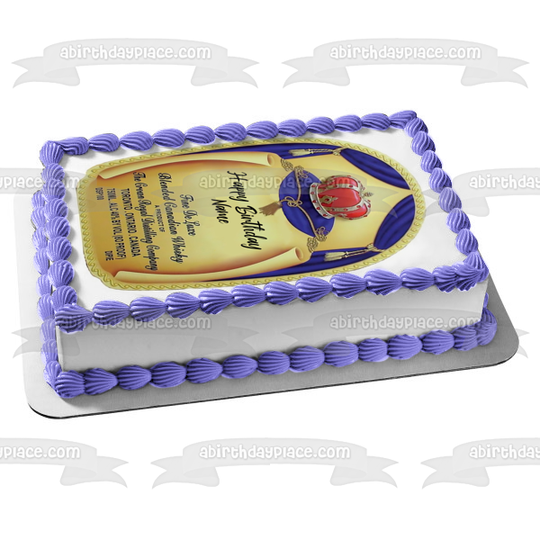 Crown Royal Alcohol Whiskey Bottle Label Happy Birthday Personalized Name Edible Cake Topper Image ABPID52994