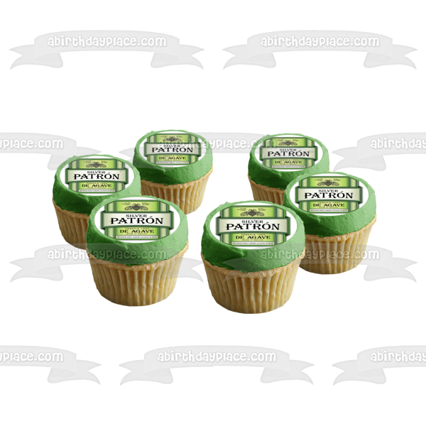 Green Silver Patron Tequila De Agave Logo Edible Cake Topper Image ABPID52871