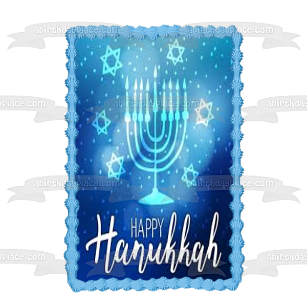 Happy Hanukkah Star of David Menorah Edible Cake Topper Image ABPID53029