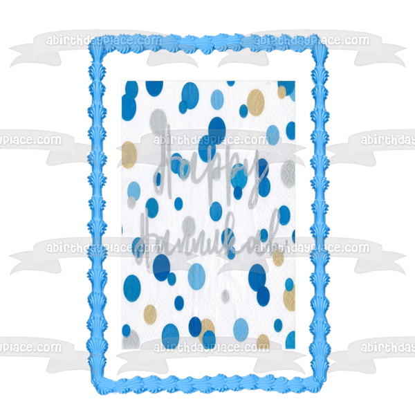 Happy Hanukkah Blue Polka Dots Edible Cake Topper Image ABPID53052
