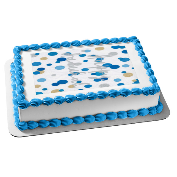 Happy Hanukkah Blue Polka Dots Edible Cake Topper Image ABPID53052
