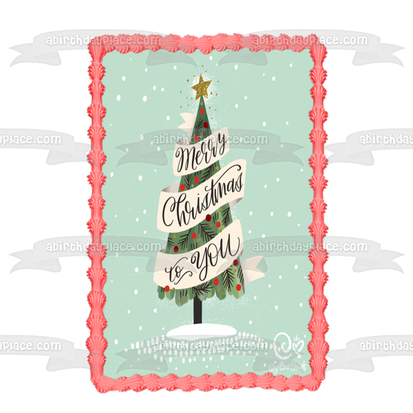 Merry Christmas to You Chirstmas Tree Edible Cake Topper Image ABPID53072