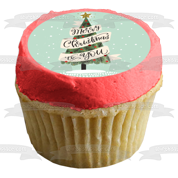 Merry Christmas to You Chirstmas Tree Edible Cake Topper Image ABPID53072