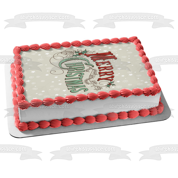 Merry Christmas Snowflakes Mistletoe Stars Edible Cake Topper Image ABPID53077