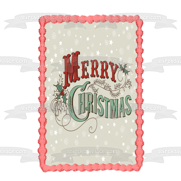 Merry Christmas Snowflakes Mistletoe Stars Edible Cake Topper Image ABPID53077