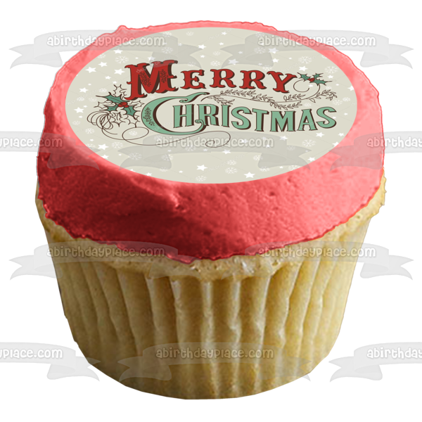 Merry Christmas Snowflakes Mistletoe Stars Edible Cake Topper Image ABPID53077