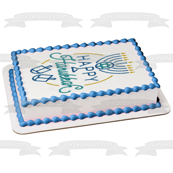 Happy Hanukkah Menorah Star of David Dreidels Edible Cake Topper Image ABPID53086