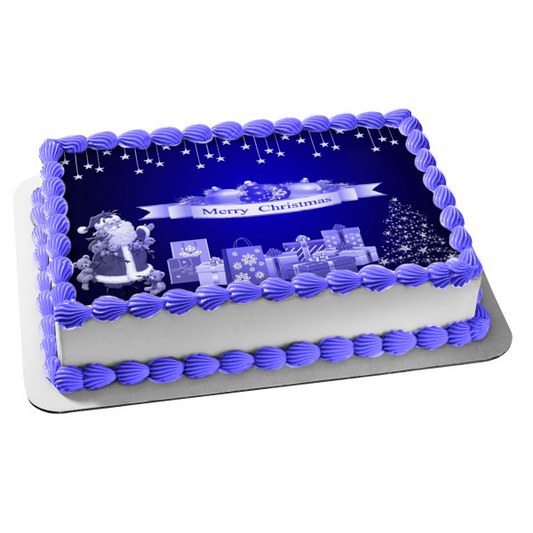Merry Christmas Santa Claus Christmas Tree Christmas Presents Edible Cake Topper Image ABPID53088