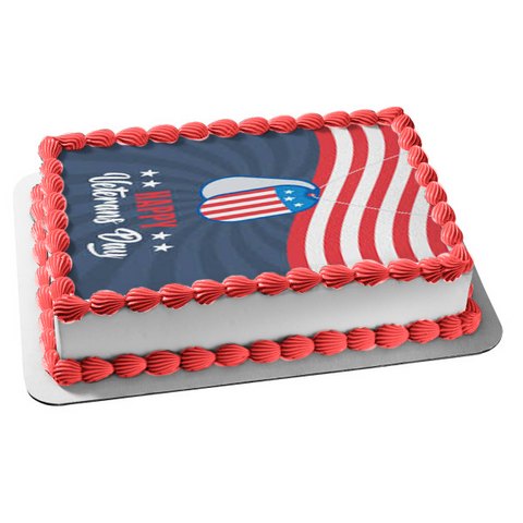 Happy Veterans Day American Flag Dog Tags Edible Cake Topper Image ABPID53291