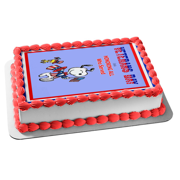 Veterans Day Honoring All Who Served Peanuts Snoopy Woodstock American Flag Edible Cake Topper Image ABPID53302