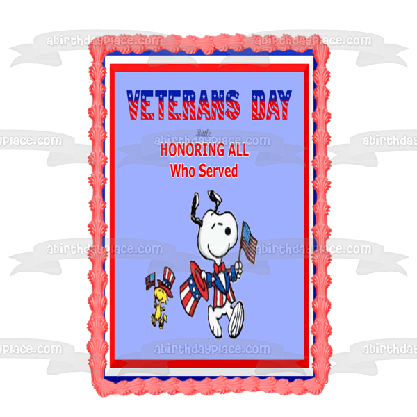 Veterans Day Honoring All Who Served Peanuts Snoopy Woodstock American Flag Edible Cake Topper Image ABPID53302