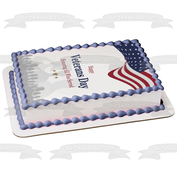 Happy Veterans Day Honoring All Who Served American Flag Soldier Silhouettes Edible Cake Topper Image ABPID53303