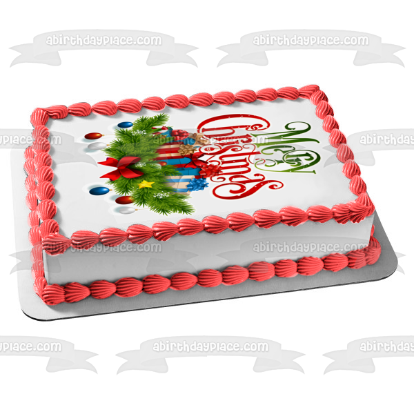 Merry Christmas Christmas Decorations Christmas Presents Edible Cake Topper Image ABPID53115