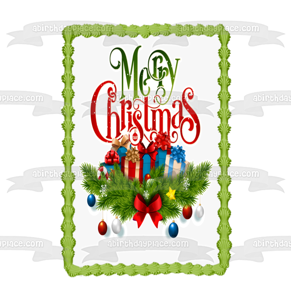 Merry Christmas Christmas Decorations Christmas Presents Edible Cake Topper Image ABPID53115